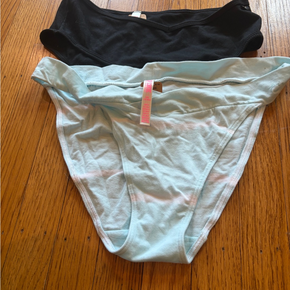 PINK Victoria's Secret Black & Light Blue Cotton Bikini Panties (2-Pack)